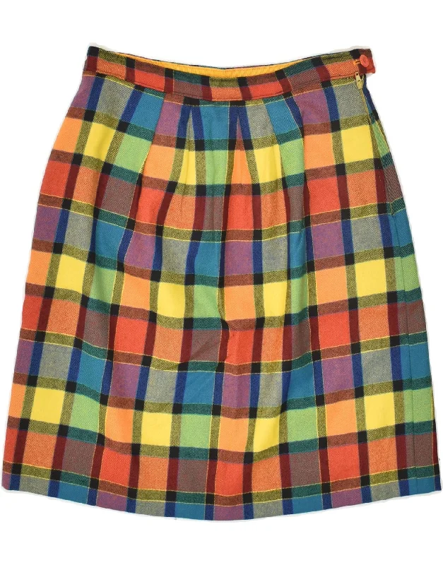 VINTAGE Womens Straight Skirt W26 Small Multicoloured Check leather skirt bold