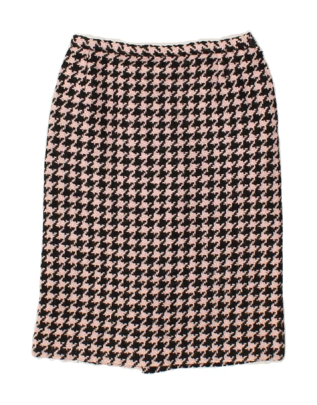 VINTAGE Womens Straight Skirt W28 Medium Black Houndstooth velvet skirt luxurious