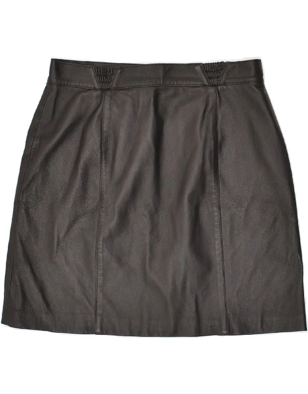 WOODPECKER Womens Leather Skirt IT 44 Medium W30 Black Leather wool skirt thick