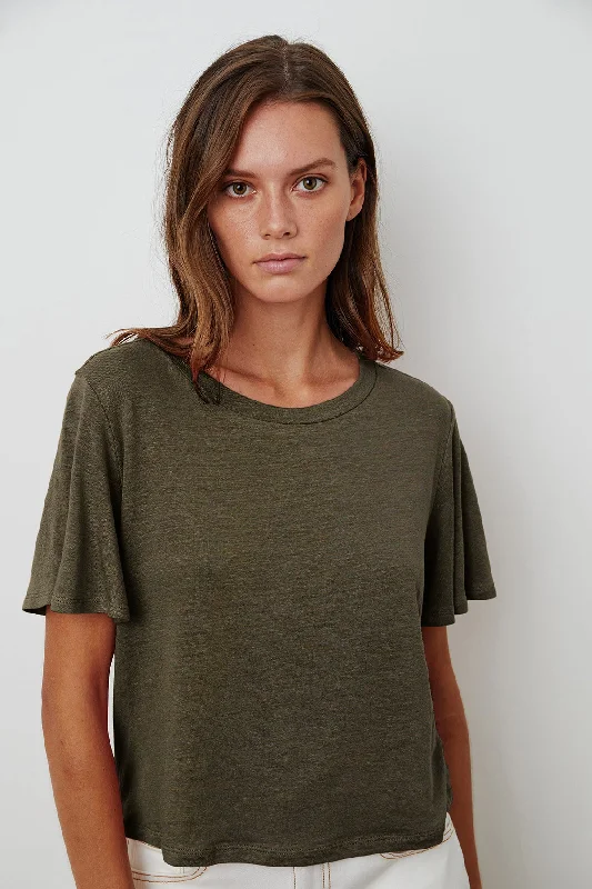 ANNALISE LINEN KNIT TEE Collared T-Shirt Boat Neck A-Line