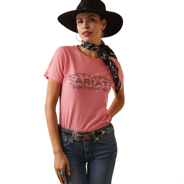 Ariat Wms Ariat Stitch SS T Shirt Coral Heather - Black Friday Sale Cozy Striped Short Sleeve