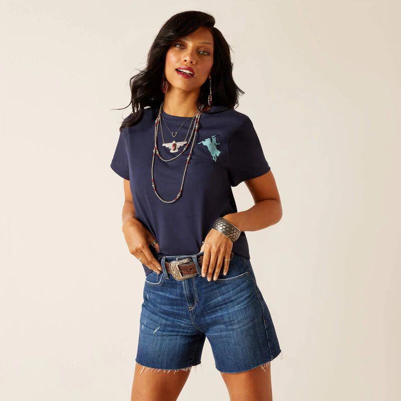 Ariat Wms Bronco SS T Shirt Navy Comfortable Fit Short Shirt