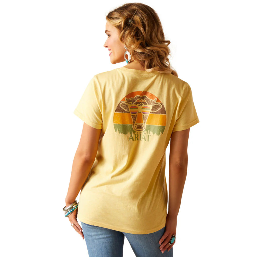 Ariat Wms Cow Sunset SS T Shirt Jojoba Fashionable Pleated Short Shirt