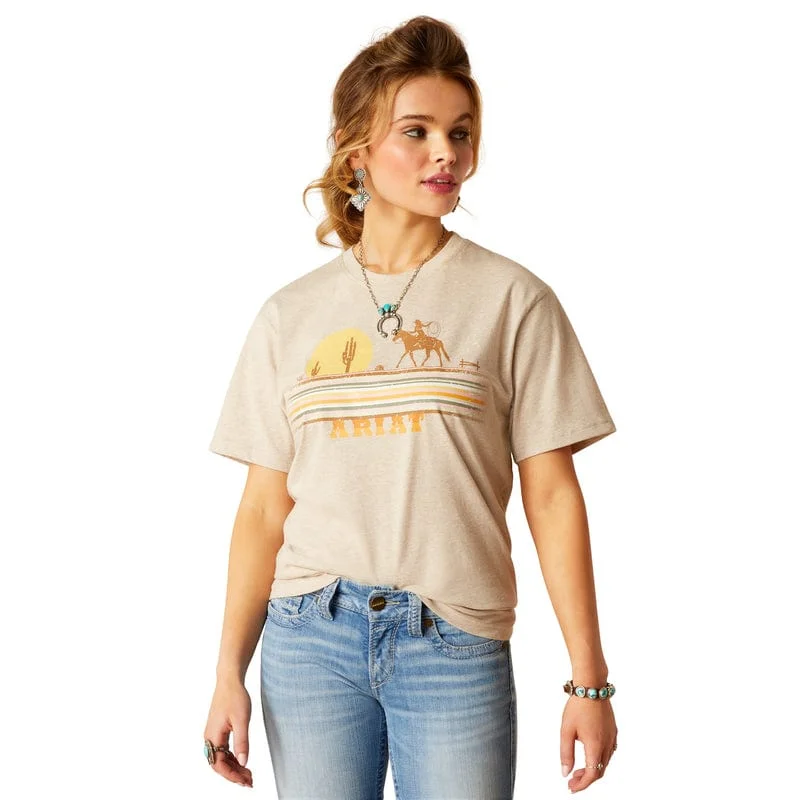 Ariat Wms Cowgirl Desert SS T Shirt Oatmeal Heather Modern Short Sleeve Top