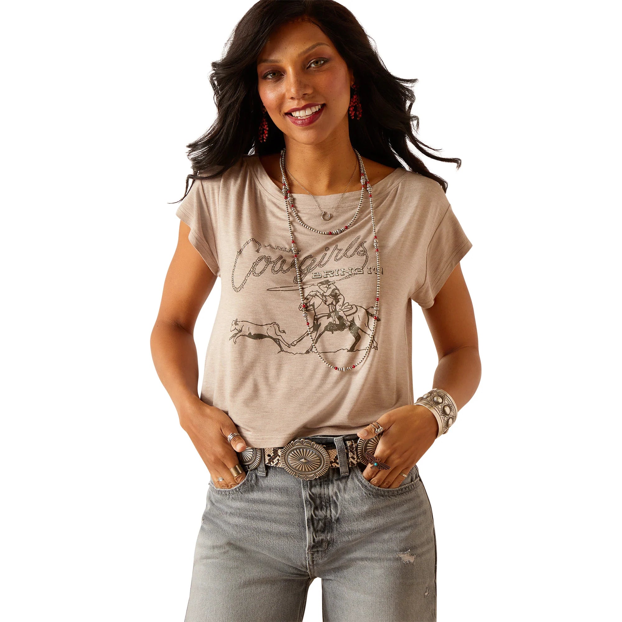 Ariat Wms Cowgirls SS T Shirt Savannah Heather Comfortable Fitted Short Sleeve