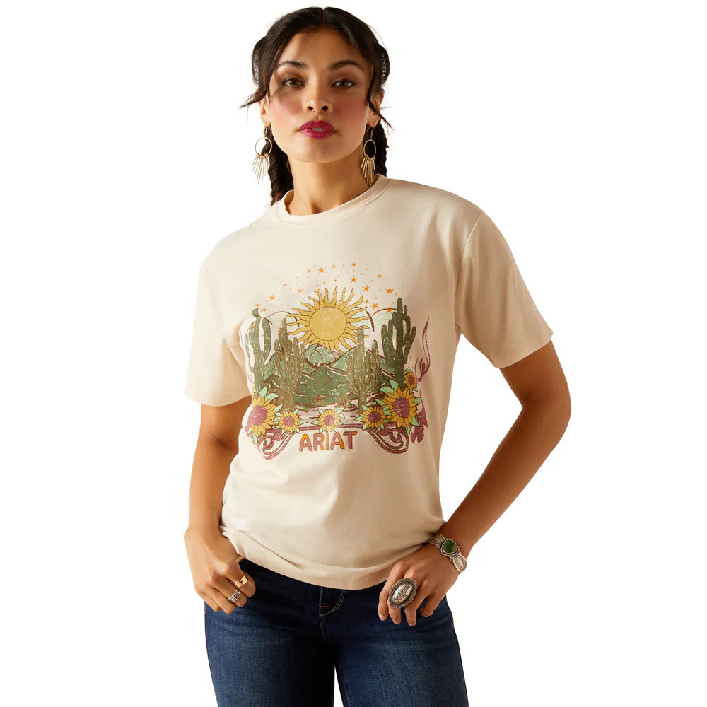 Ariat Wms Desert Dreaming SS T Shirt Natural Relaxed Cotton Short Shirt