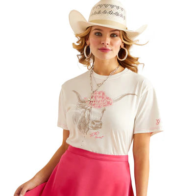 Ariat Wms Glamoorous SS T Shirt Cloud Dancer Elegant Draped Short Shirt