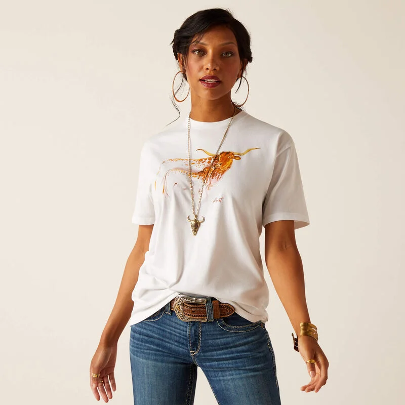 Ariat Wms Maternal Cow SS T Shirt White Comfortable Graphic Short Sleeve