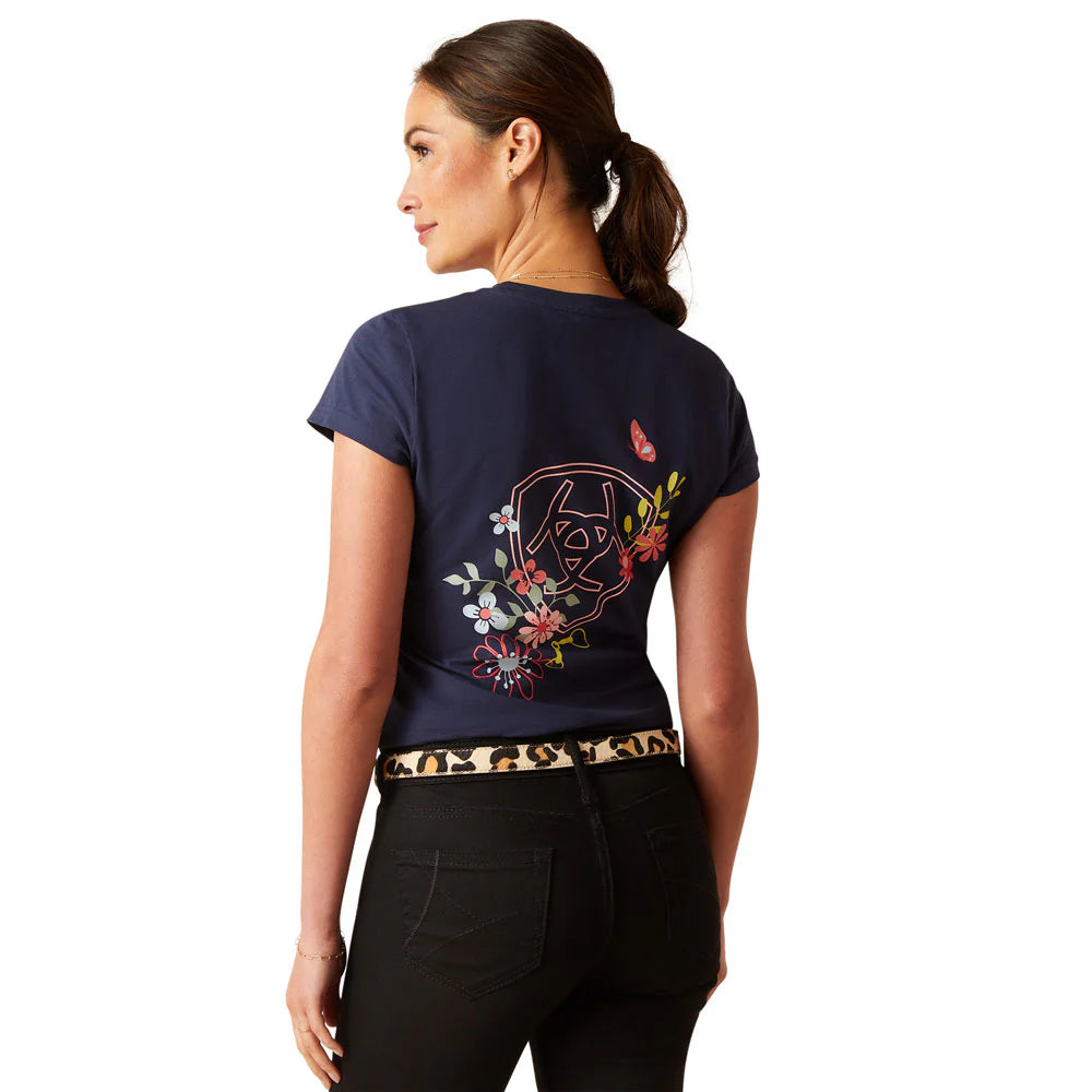 Ariat Wms Pretty Shield SS T Shirt Navy Eclipse Soft Flowing Short Shirt