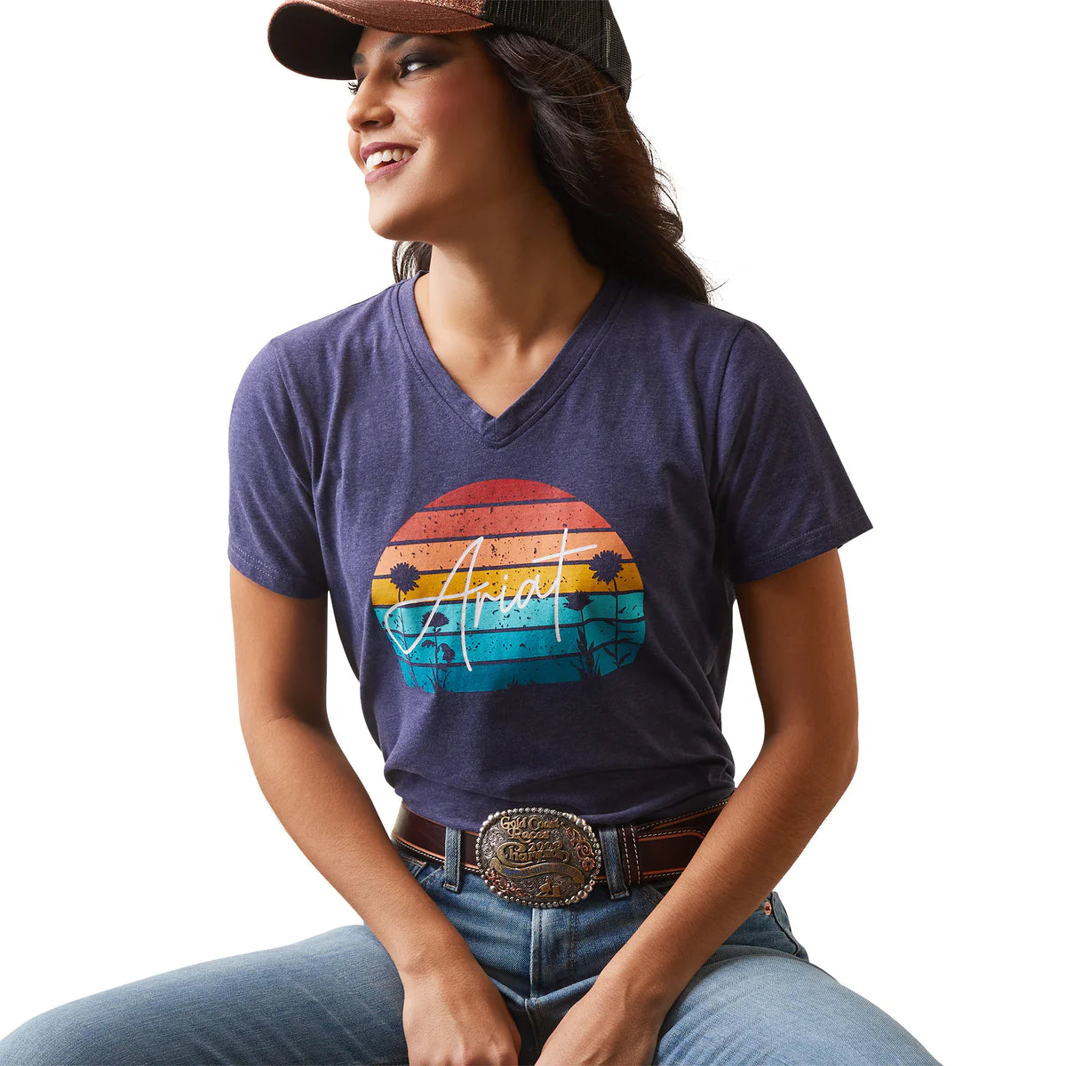 Ariat Wms REAL Horizon SS T Shirt Navy Heather - Black Friday Sale Trendy Sleeveless Short Shirt