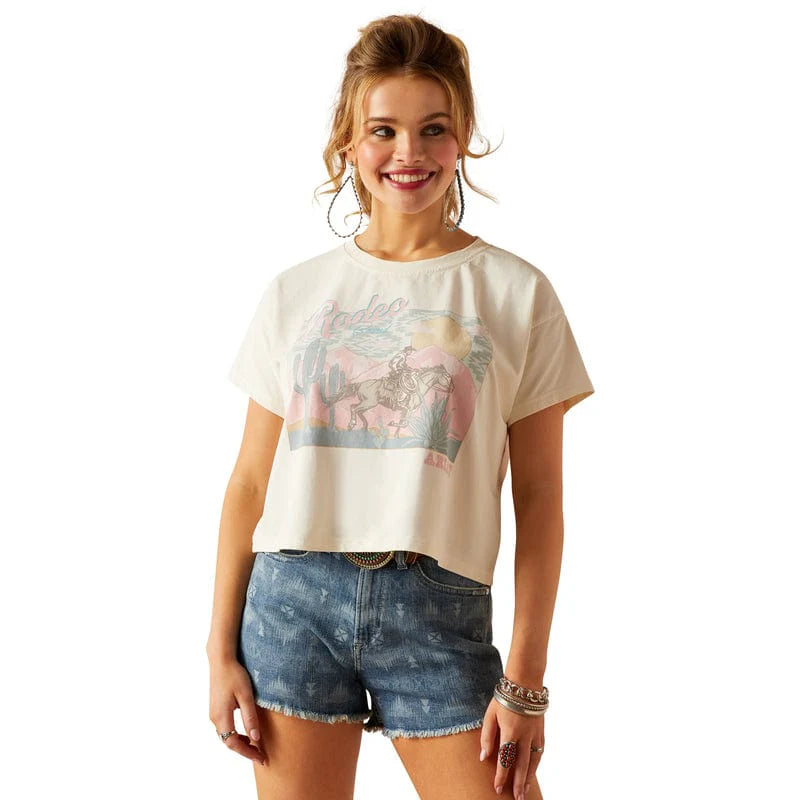 Ariat Wms Rodeo Bound SS T Shirt Pristine Elegant High-Low Short Shirt