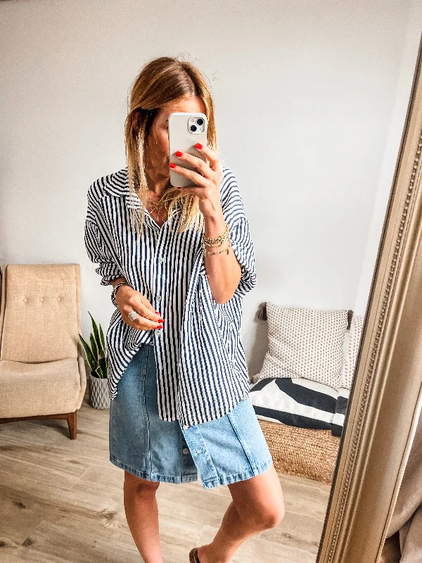 Balloon Sleeves Stripe Shirt Comfortable Loose Short Sleeve