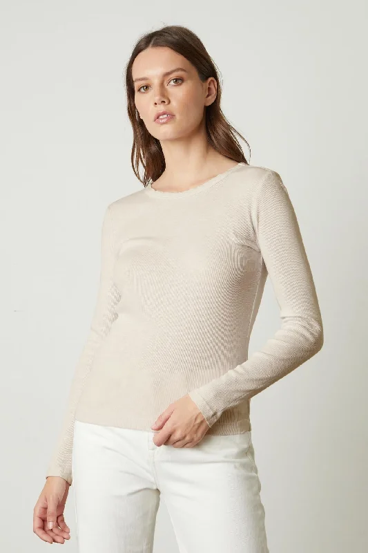 BAYLER RIBBED SCOOP NECK TEE Hooded Caped Shawl Collar