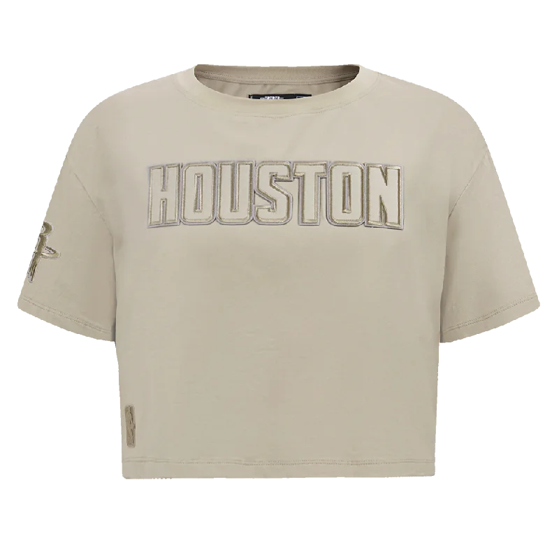NBA HOUSTON ROCKETS NEUTRAL WOMEN'S BOXY TEE (TAUPE) Collared Crew Neck Turtle Neck