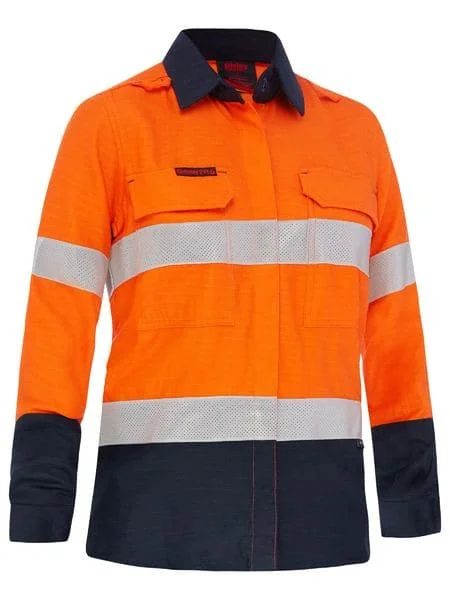 Bisley Apex 160 Women's Taped Hi Vis FR Ripstop Vented Shirt (BL8338T) Comfortable Short Sleeve Tunic