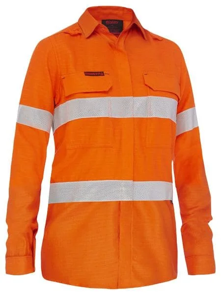 Bisley Apex 185 Womens Taped Hi Vis Ripstop FR Vented Shirt (BL8439T) Fashionable Short Sleeve Shirt