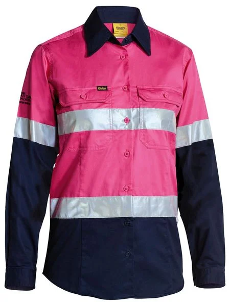 Bisley Ladies 2 Tone 3M Lightweight Hi Vis Shirt in Pink/Navy (BL6896) Elegant Draped Short Sleeve