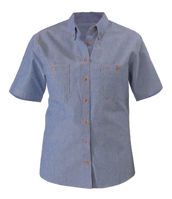 Bisley Ladies Chambray Shirt - Short Sleeve - Blue (B71407L) Trendy Print Short Sleeve