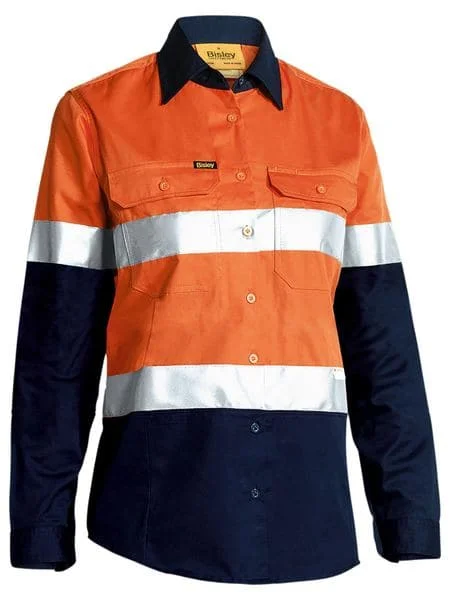 Bisley Ladies Hi Vis 3M Lightweight Gusset Cuff Shirt Long Sleeve (BL6896) Fashionable Rounded Short Shirt