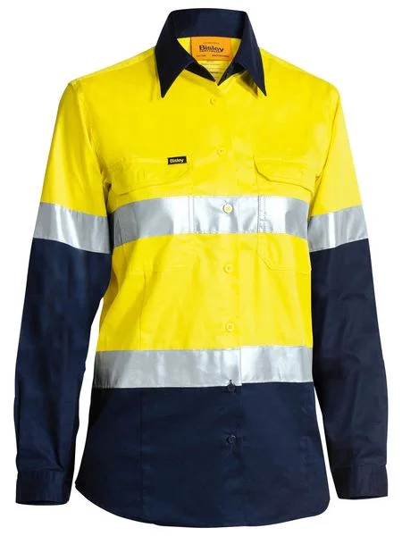 Bisley Ladies Hi Vis 3M Lightweight Gusset Cuff Shirt -Long Sleeve- Yellow/Navy (BL6896) Stylish Short Sleeve Top