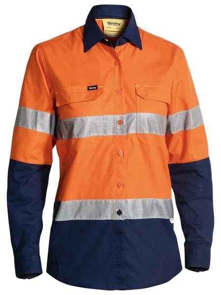 Bisley Women's 3M Taped Hi Vis X Airflow™ Ripstop Shirt - Orange/Navy (BL6415T) Comfortable Summer Short Shirt Bisley Women's 3M Taped Hi Vis X Airflow™ Ripstop Shirt - Orange/Navy (BL6415T) Comfortable Summer Short Shirt