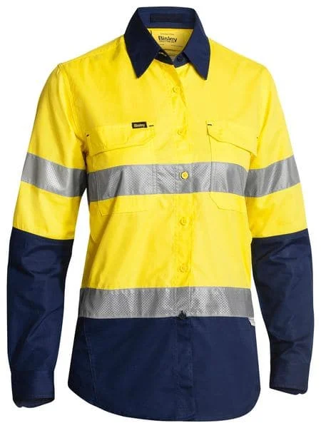 Bisley Women's 3M Taped Hi Vis X Airflow™ Ripstop Shirt - Yellow/Navy (BL6415T) Stylish Striped Short Sleeve Bisley Women's 3M Taped Hi Vis X Airflow™ Ripstop Shirt - Yellow/Navy (BL6415T) Stylish Striped Short Sleeve