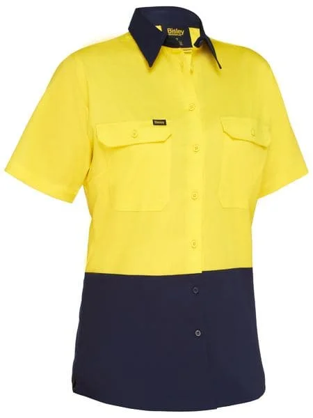 Bisley Women's Cool Lightweight Hi Vis Drill Shirt (BL1895) Relaxed Cotton Short Blouse