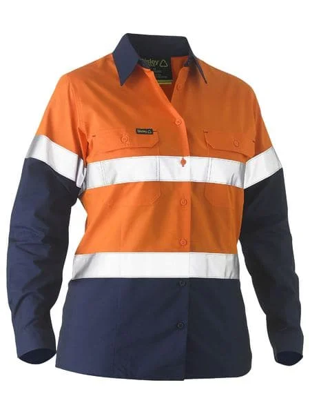 Bisley Women's Taped Two Tone Hi Vis Recycled Drill Shirt (BL6996T) Soft Cotton Short Tee Bisley Women's Taped Two Tone Hi Vis Recycled Drill Shirt (BL6996T) Soft Cotton Short Tee