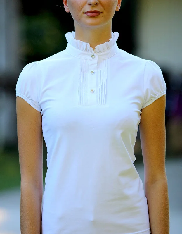 Cara Ladies Ruffle Neck Equestrian Competition Show Shirt Elegant Lace Short Sleeve