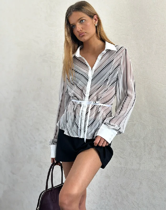Christabel Shirt in Diagonal Stripe Tonal Grey Classic Basic Short Shirt