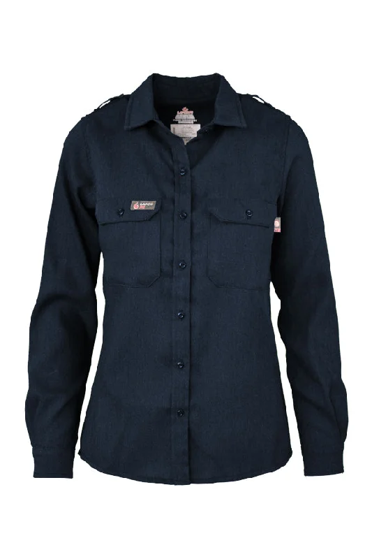 Ladies FR Uniform Shirts made with 5oz. TecaSafe One® Inherent | Denim Navy Elegant Longline Short Shirt Ladies FR Uniform Shirts made with 5oz. TecaSafe One® Inherent | Denim Navy Elegant Longline Short Shirt