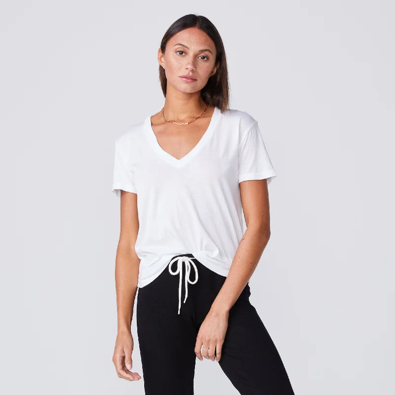 Cotton Modal Relaxed V Neck Tee Satin Blend Silk Blend Wool Blend