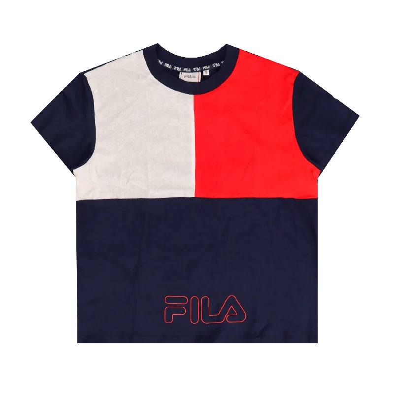 Panchali Cropped Tee - Black iris/True red/Bright white Handmade Hand-knitted Hand-woven