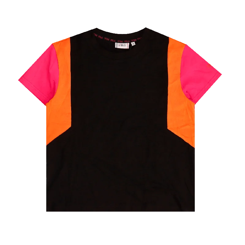 Pina Cropped Tee - Black/Beetroot purplle/Mandarin orange Seamless Knitted Crochet