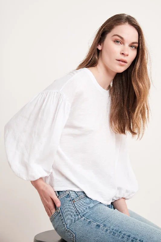 GENEVIEVE CONTRAST PUFF SLEEVE TEE Polka Dot Checkered Tartan