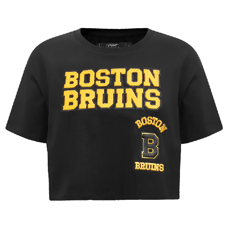 NHL BOSTON BRUINS RETRO CLASSIC WOMEN'S BOXY TEE (BLACK) Solid Print Embellished