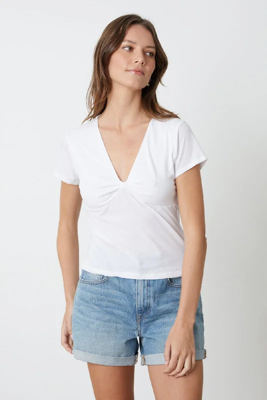HEIDI V-NECK TEE Mesh Canvas Denim