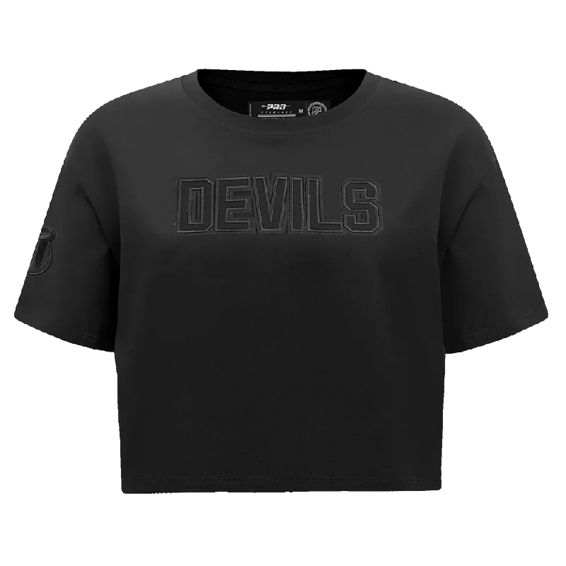 NHL NEW JERSEY DEVILS NEUTRAL WOMEN'S BOXY TEE (BLACK) Mesh Fabric Canvas Fabric Denim Fabric