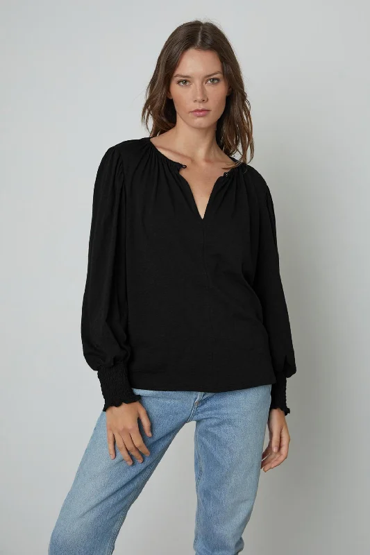 IRINA SPLIT NECK TEE Chenille Blend Fleece Blend Nylon Blend