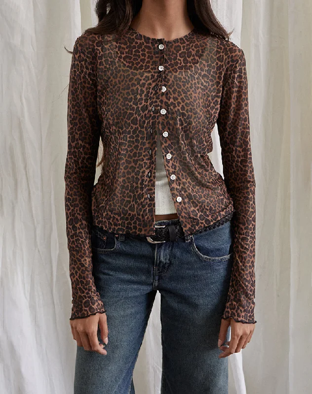 Kahula Shirt in Mesh Rar Leopard Classic Cropped Short Sleeve