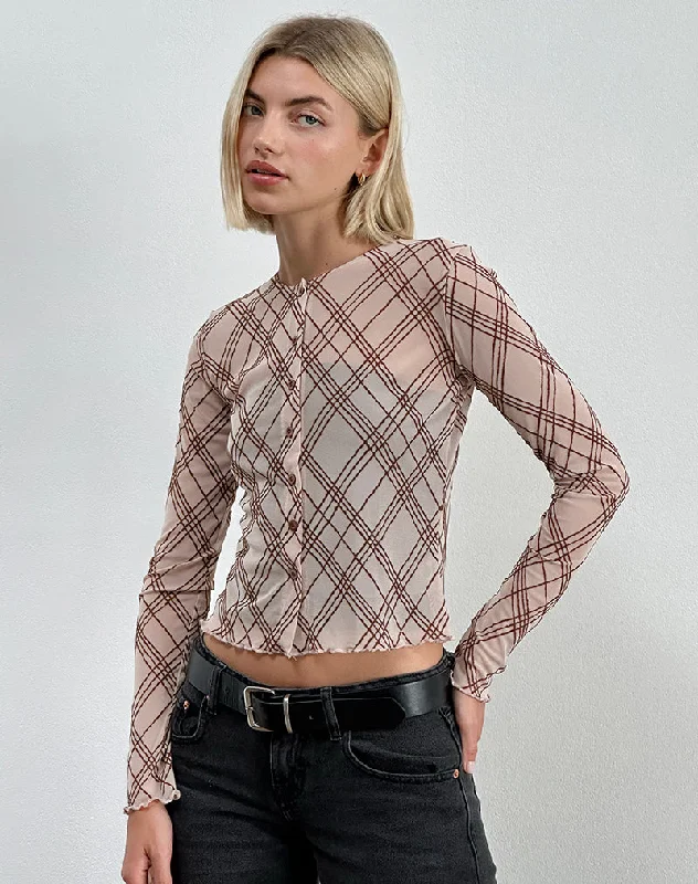 Kahula Shirt in Sketchy Stripe Nude Trendy Button-Front Short Sleeve