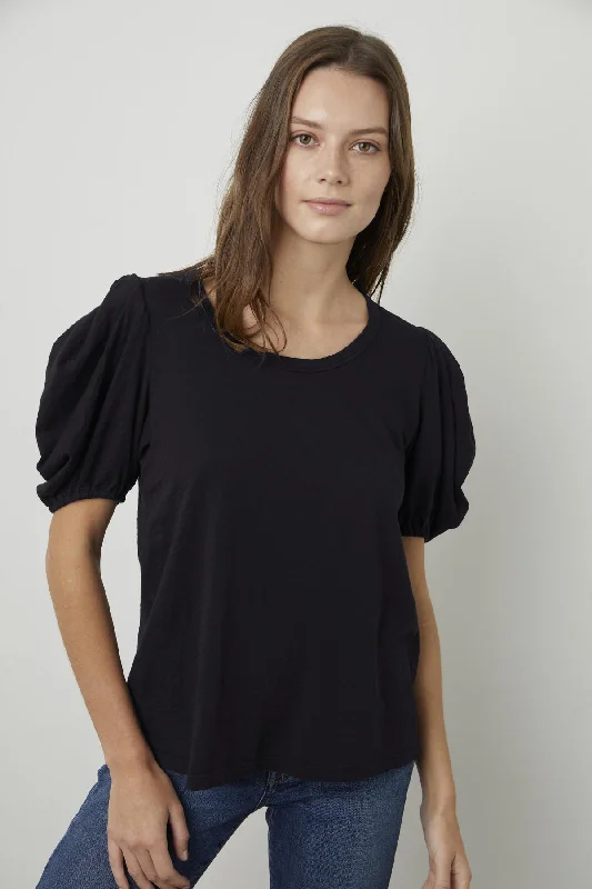 KIERA PUFF SLEEVE TEE Mesh Blend Leather Blend Suede Blend