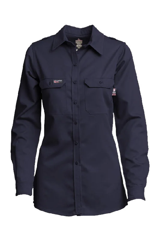 Ladies FR DH Uniform Shirts | made with 6.5oz. Westex® DH | Navy Classic V-Neck Short Shirt Ladies FR DH Uniform Shirts | made with 6.5oz. Westex® DH | Navy Classic V-Neck Short Shirt