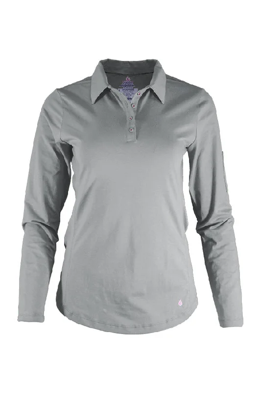 Ladies FR Polo Shirt | 6oz. 93/7 Blend Knit | Gray Fashionable Plaid Short Sleeve