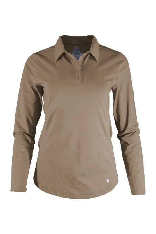 Ladies FR Polo Shirt | 6oz. 93/7 Blend Knit | Khaki Casual Button-Down Short Shirt