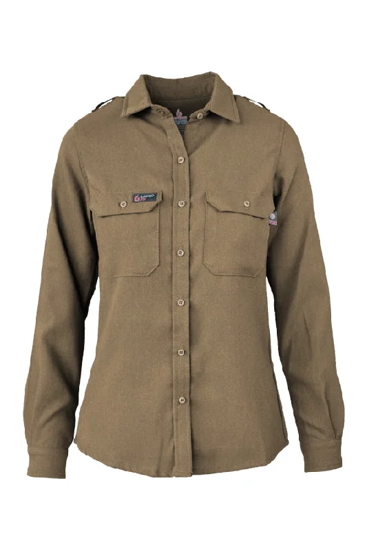 Ladies FR Uniform Shirts made with 5oz. TecaSafe One® Inherent | Khaki Comfortable Summer Short Shirt Ladies FR Uniform Shirts made with 5oz. TecaSafe One® Inherent | Khaki Comfortable Summer Short Shirt