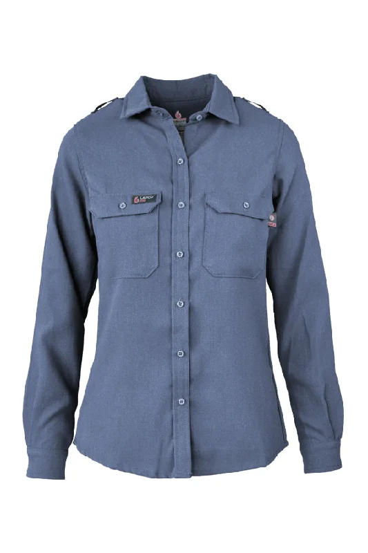 Ladies FR Uniform Shirts made with 5oz. TecaSafe One® Inherent | Medium Blue Modern Fit Short Sleeve Ladies FR Uniform Shirts made with 5oz. TecaSafe One® Inherent | Medium Blue Modern Fit Short Sleeve