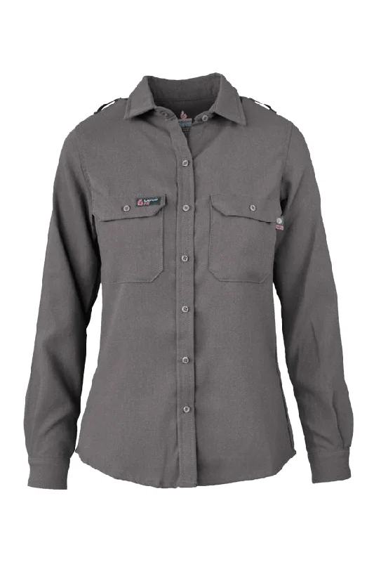 Ladies FR Uniform Shirts made with 5oz. TecaSafe One® Inherent | Gray Stylish Striped Short Sleeve Ladies FR Uniform Shirts made with 5oz. TecaSafe One® Inherent | Gray Stylish Striped Short Sleeve