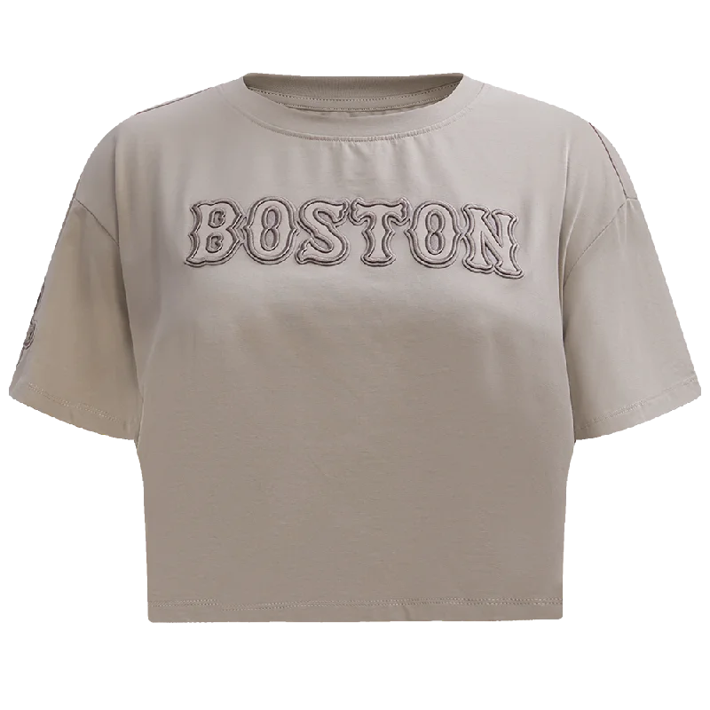 MLB BOSTON RED SOX NEUTRAL WOMEN'S BOXY TEE (TAUPE) Seamless Knitted Crochet