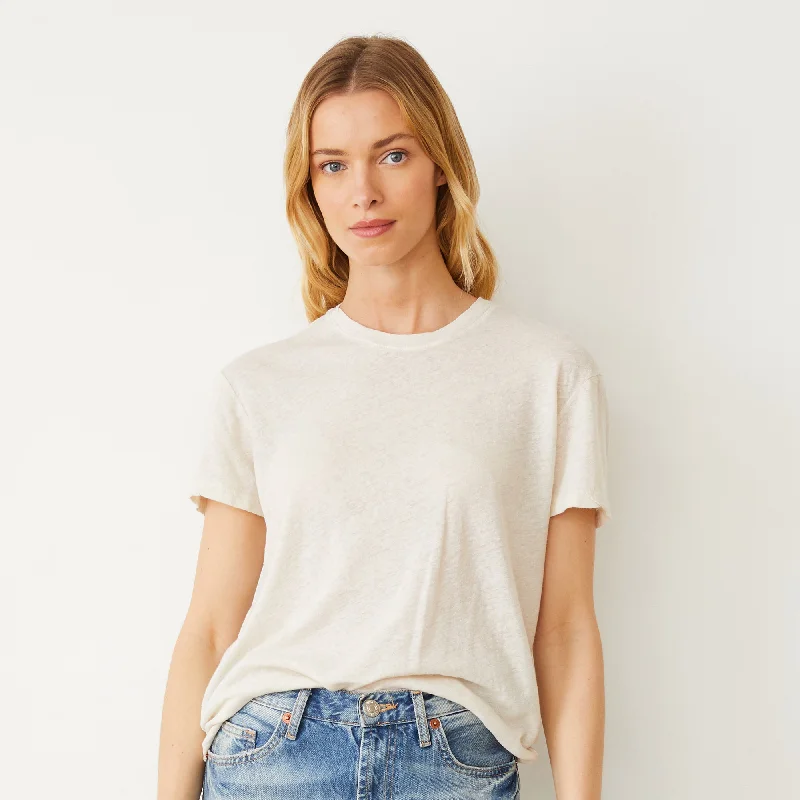 Linen Jersey Basic Crew Neck Tee Modern Contemporary Chic